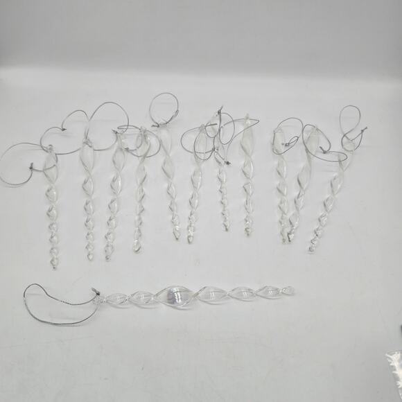 None and/or Unknown Other - Hand Blown Clear Glass Twisted Icicle Ornaments Set of 12 Vintage Style Decor